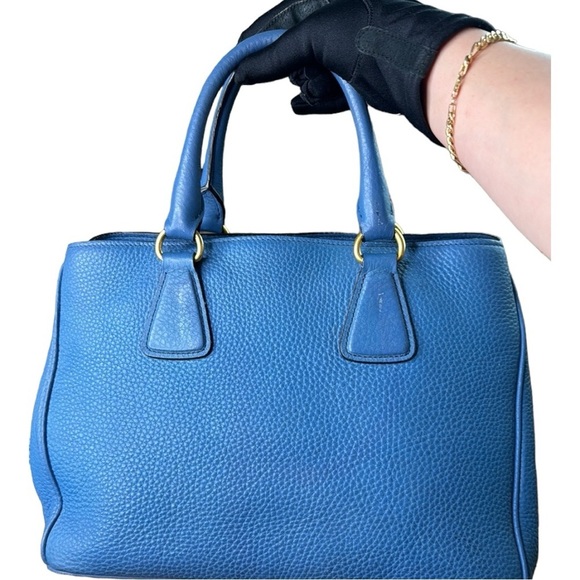 Prada Blue Pebbled Leather Vitello Daino Tote NO Shoulder Strap - Picture 3 of 5